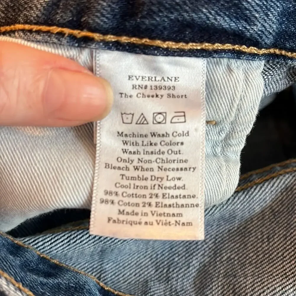 EVERLANE button fly high waisted cheeky short jean shorts cutoffs size 29